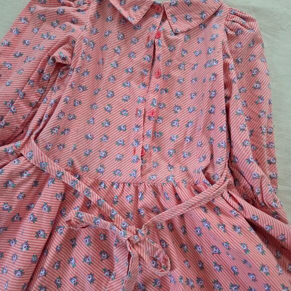 Vintage Floral Pink Striped Full Circle Dress kids 6 - Picture 6 of 6